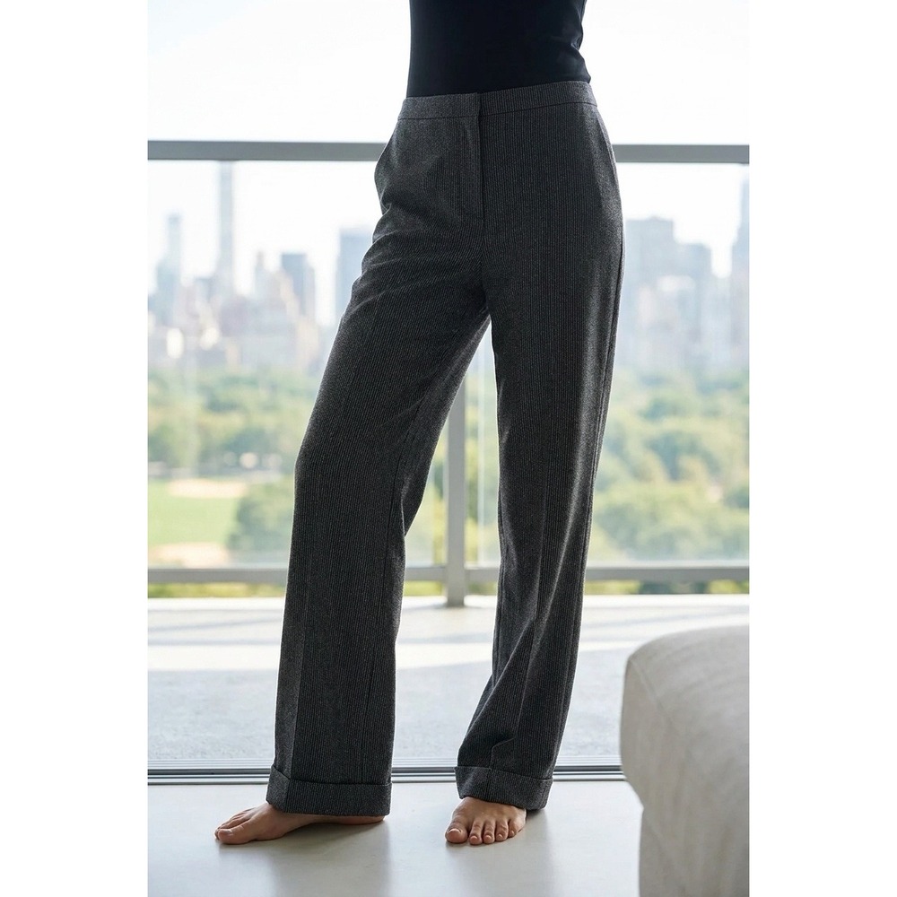 Pinstripe Cuffed Dress Pants Flared Lined Trousers Sz 12 Y2k Workwear Corporate